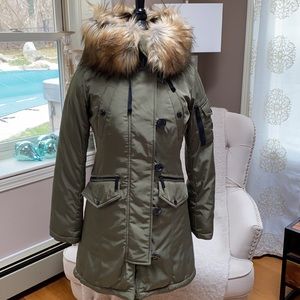 Michael Kors Green Down Jacket with Fur Lined Hood